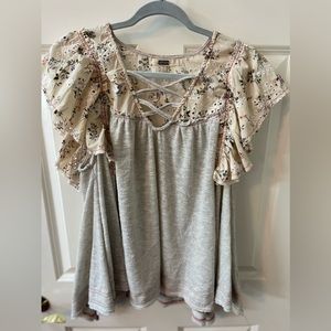 Gimmicks Pieced Eyelet Top Flowy